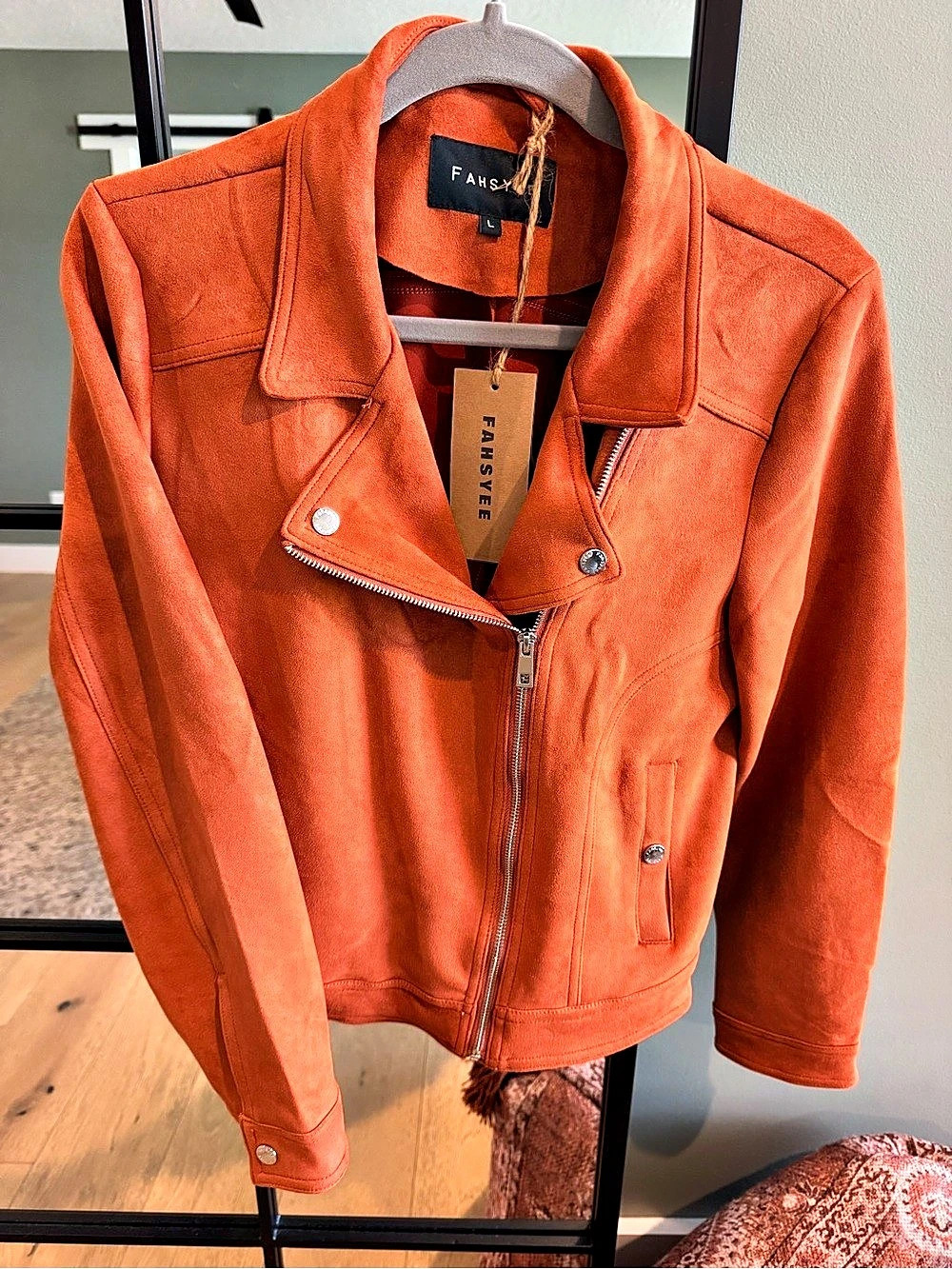 Burnt Orange Faux Suede Moto Jacket NWT-Large